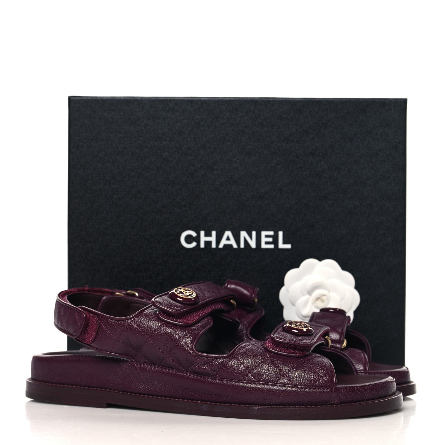 Chanel Grained Calfskin Velcro Dad Sandals 40.5 Burgundy 10 of 10