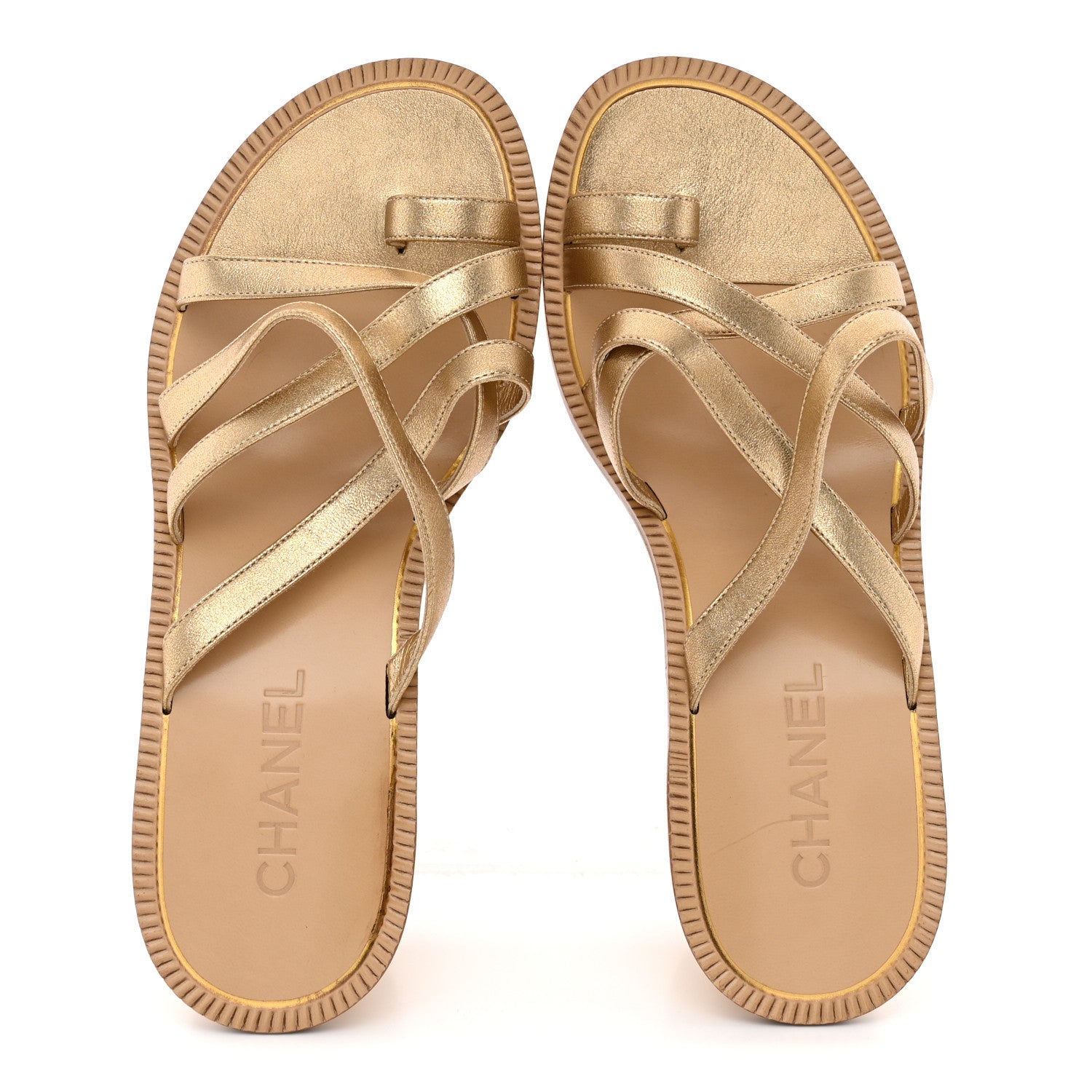 Chanel Laminated Lambskin CC Sandals 38 Gold 2 of 11