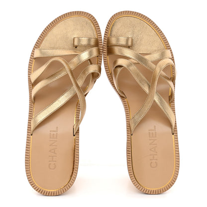 Chanel Laminated Lambskin CC Sandals 38 Gold 2 of 11