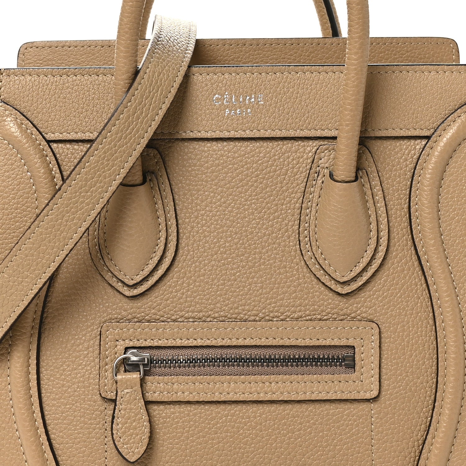 Celine Drummed Calfskin Nano Luggage Dune 8 of 10