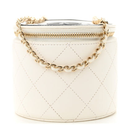 Chanel Lambskin Quilted Round Small Vanity Case With Chain White Black 1 of 11