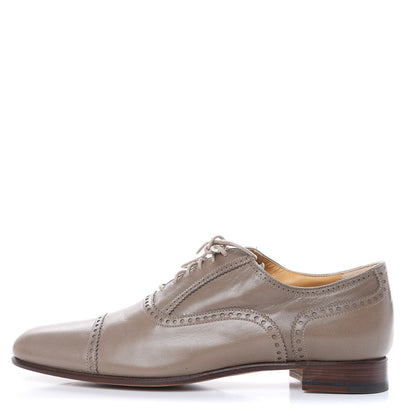 Hermes Veau Patine Womens Louise Oxfords 38 Etoupe 1 of 10