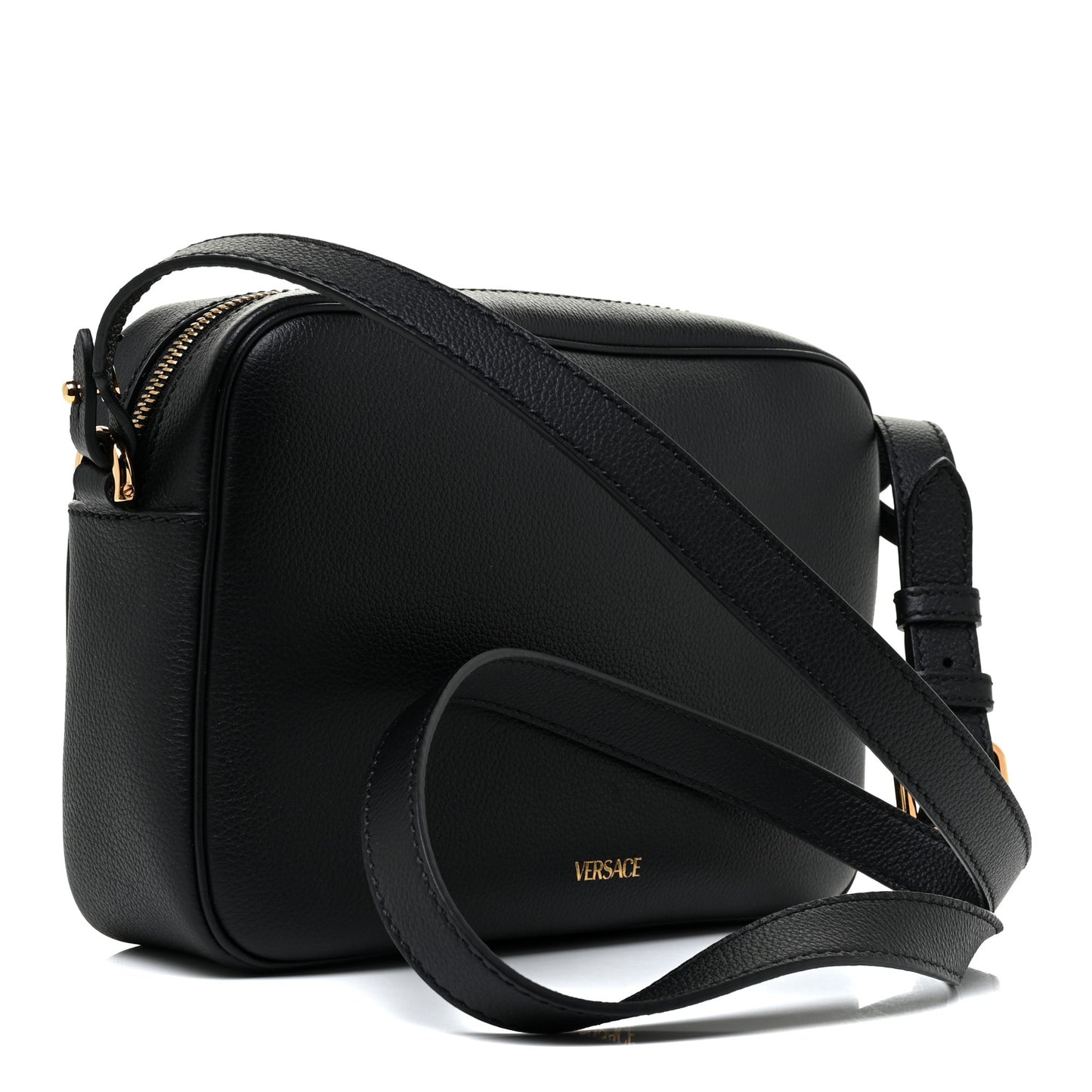 Grained Calfskin Medusa Camera Bag Black