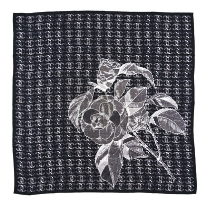 Chanel Cashmere Cotton Silk Logo Square Fringe Black White 1 of 3