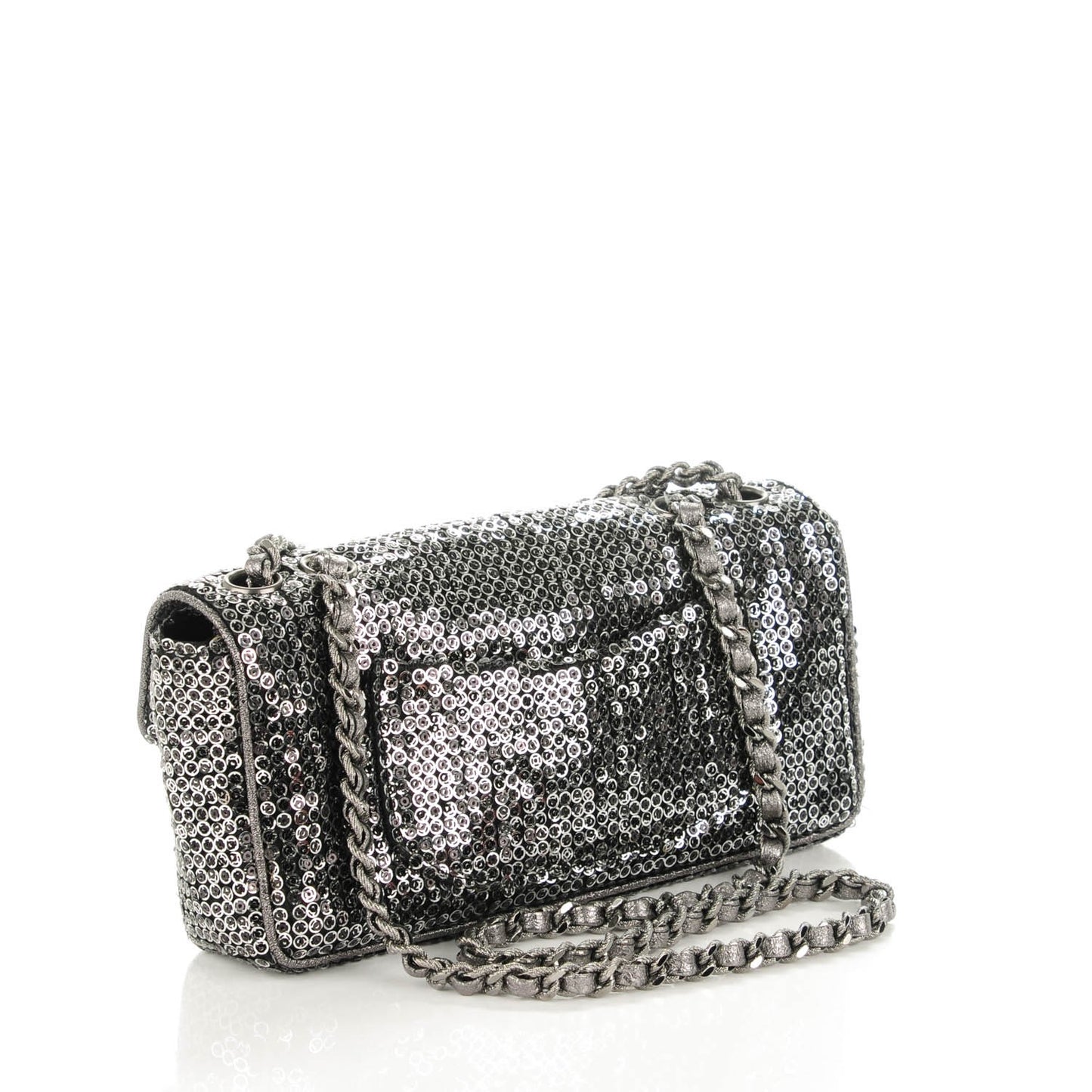 Sequin East West Flap Dark Silver