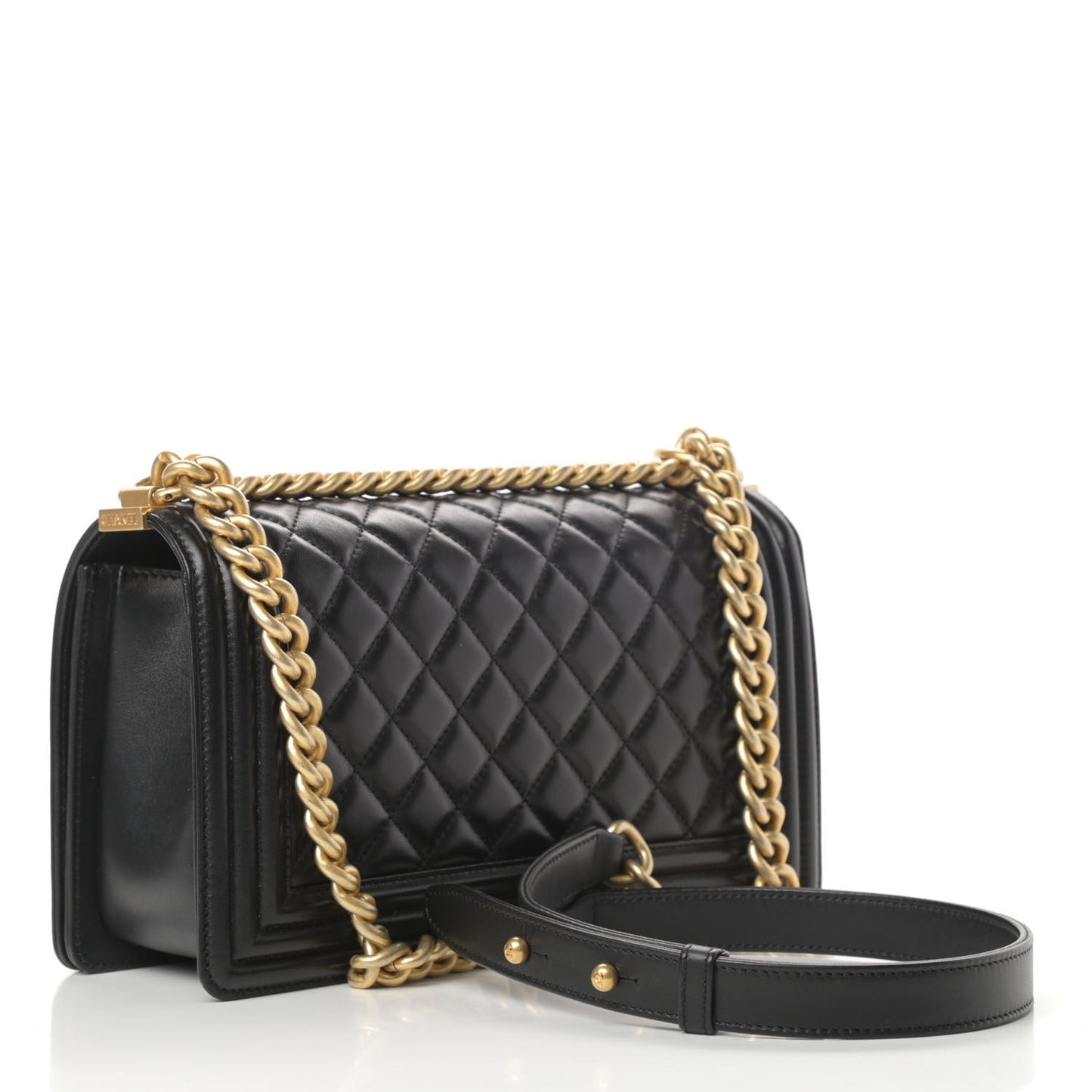 Lambskin Quilted Medium Boy Flap Black