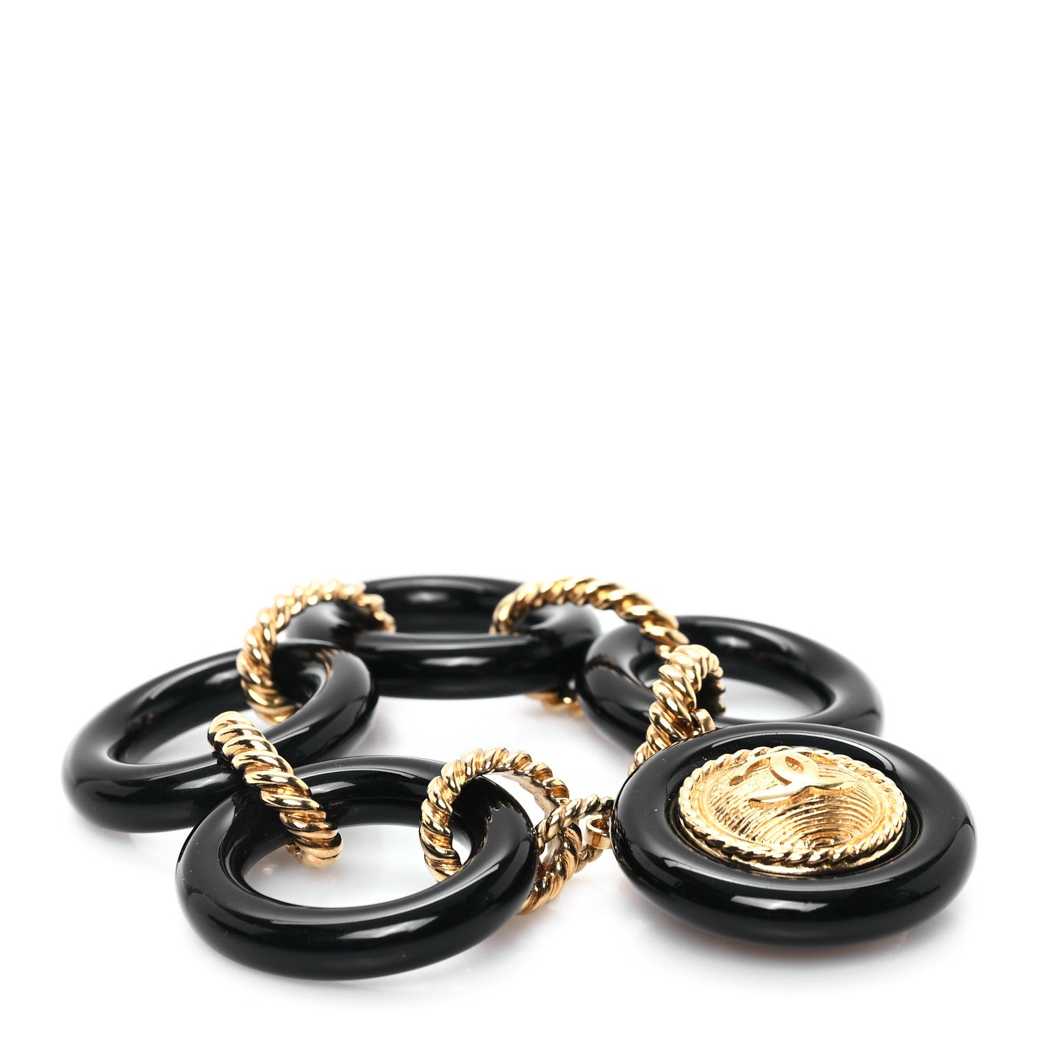 Chanel Enamel Medallion CC Link Bracelet Gold Black 1 of 5
