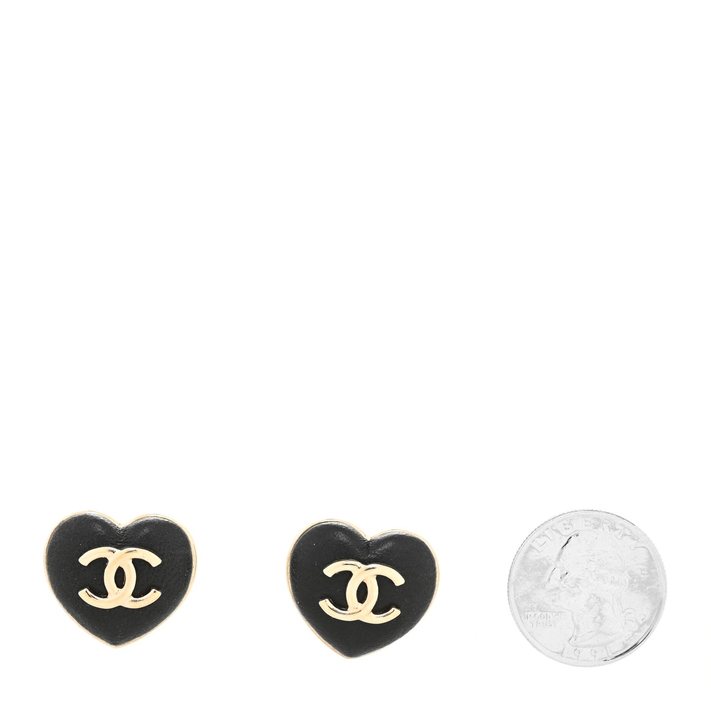 Lambskin CC Heart Earrings Black Gold
