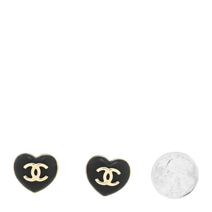 Chanel Lambskin CC Heart Earrings Black Gold 2 of 4