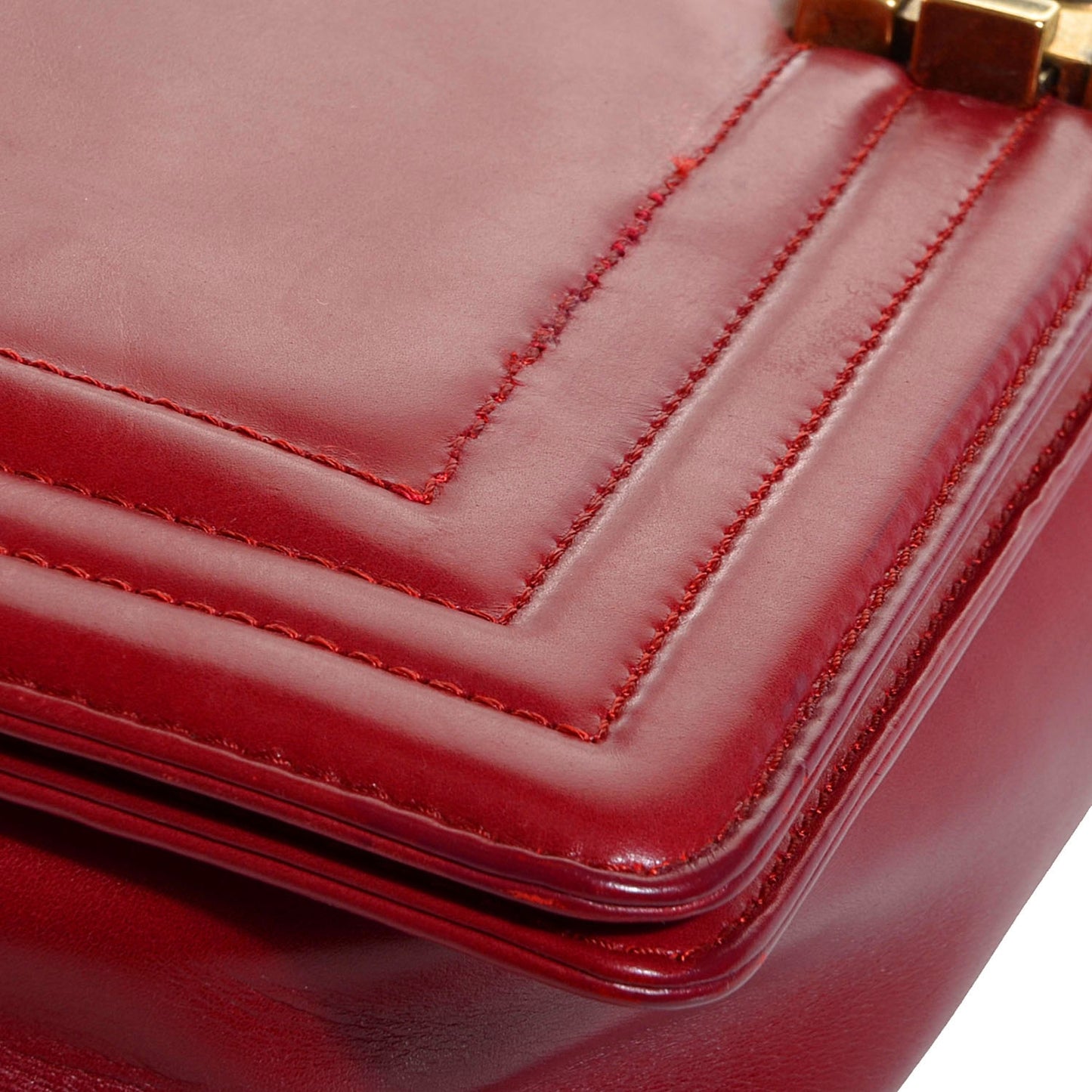 Glazed Calfskin Large Boy Flap Red