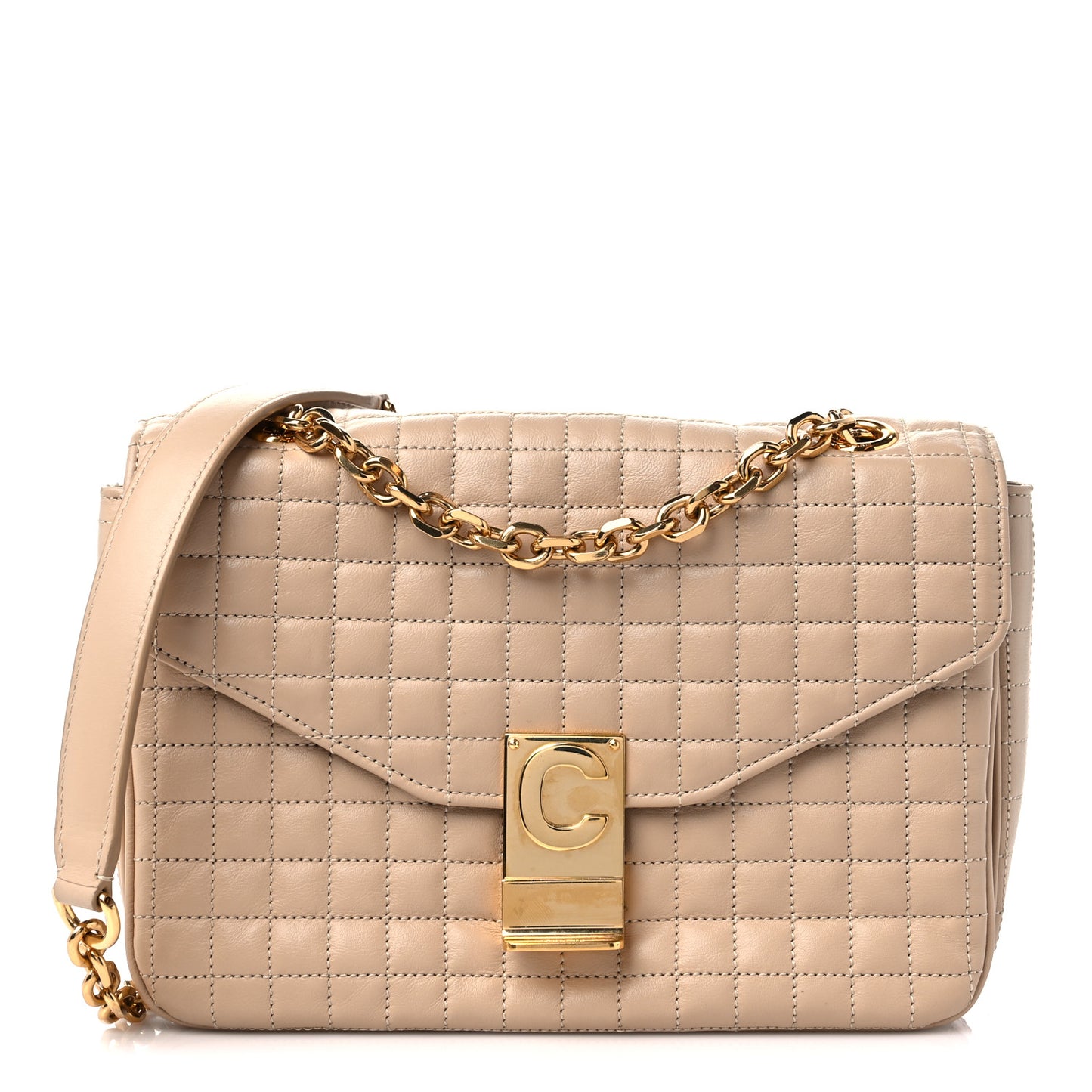 Calfskin Quilted Medium C Bag Beige