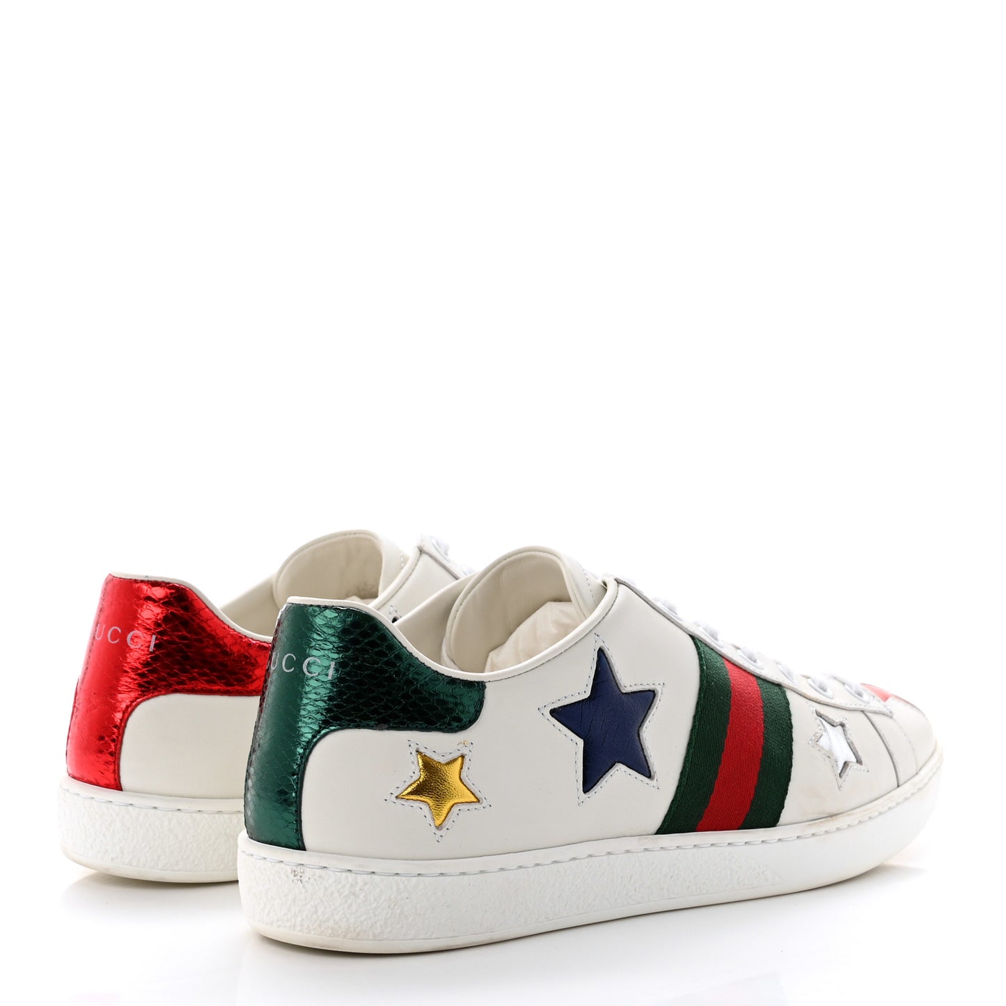 Calfskin Ayers Web Star Embroidered Womens Ace Sneakers 39 White Multi