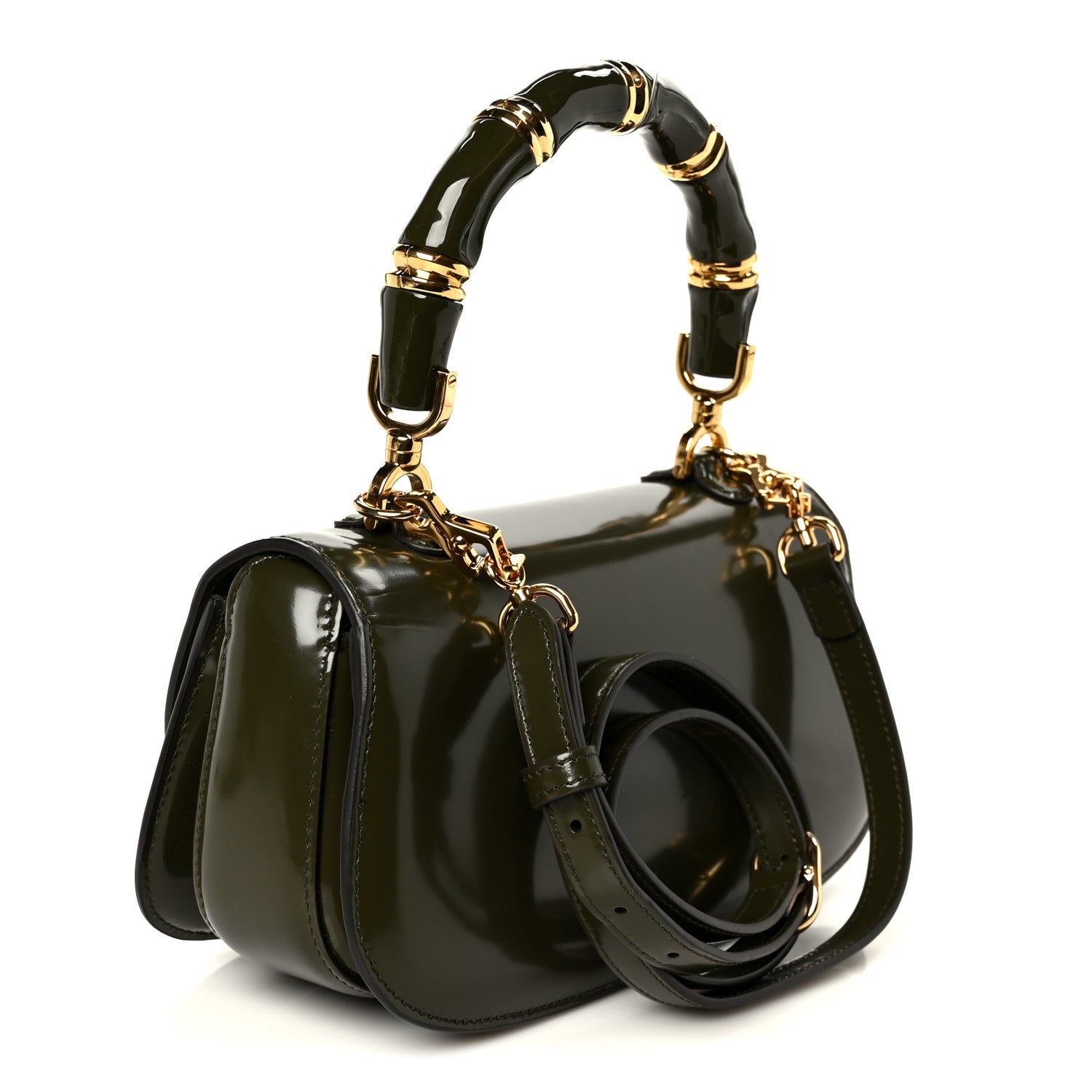 Gucci Shiny Polished Calfskin Medium Bamboo Luscious Green 5 of 13