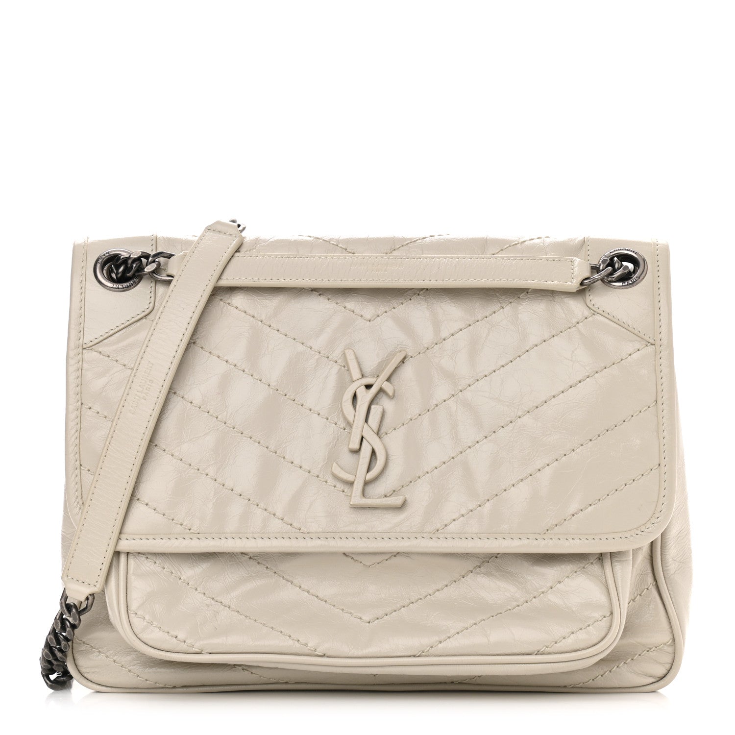 Saint Laurent Crinkled Calfskin Matelasse Monogram Medium Niki Chain Satchel Ivory 1 of 16