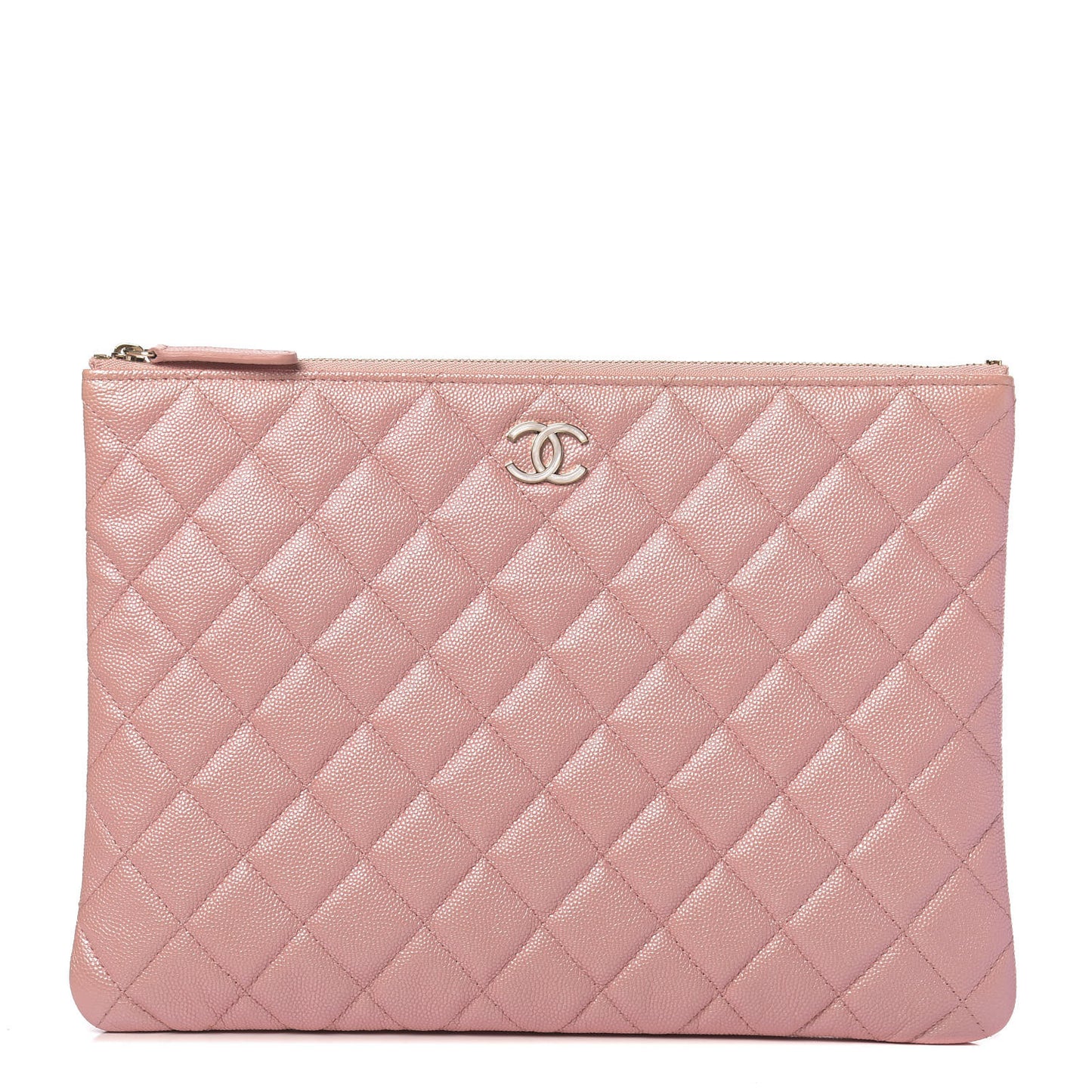 Iridescent Caviar Quilted Medium Cosmetic Case Rose Pink