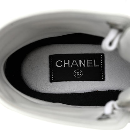 Chanel Suede Calfskin Lambskin High Top CC Sneakers 37 White Blue 7 of 14
