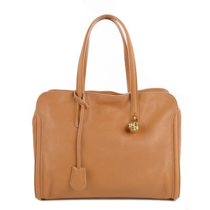 Alexander McQueen Pebbled Calfskin Large Skull Padlock Zip Around Tote Burnt Camel 1 of 7