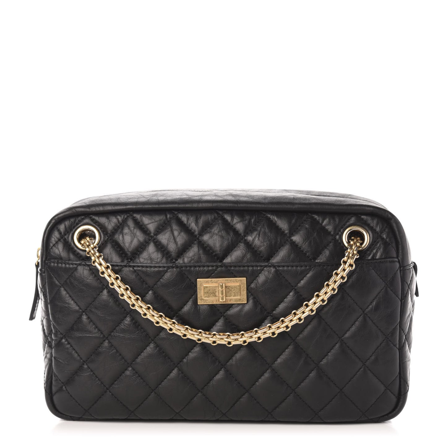 Aged Calfskin Quilted Medium Reissue Camera Case Black