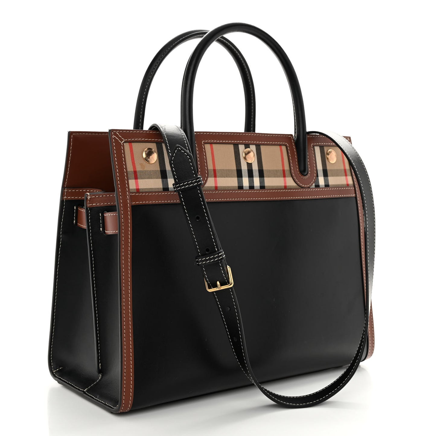 Calfskin Vintage Check Small Two Handle Title Bag Black