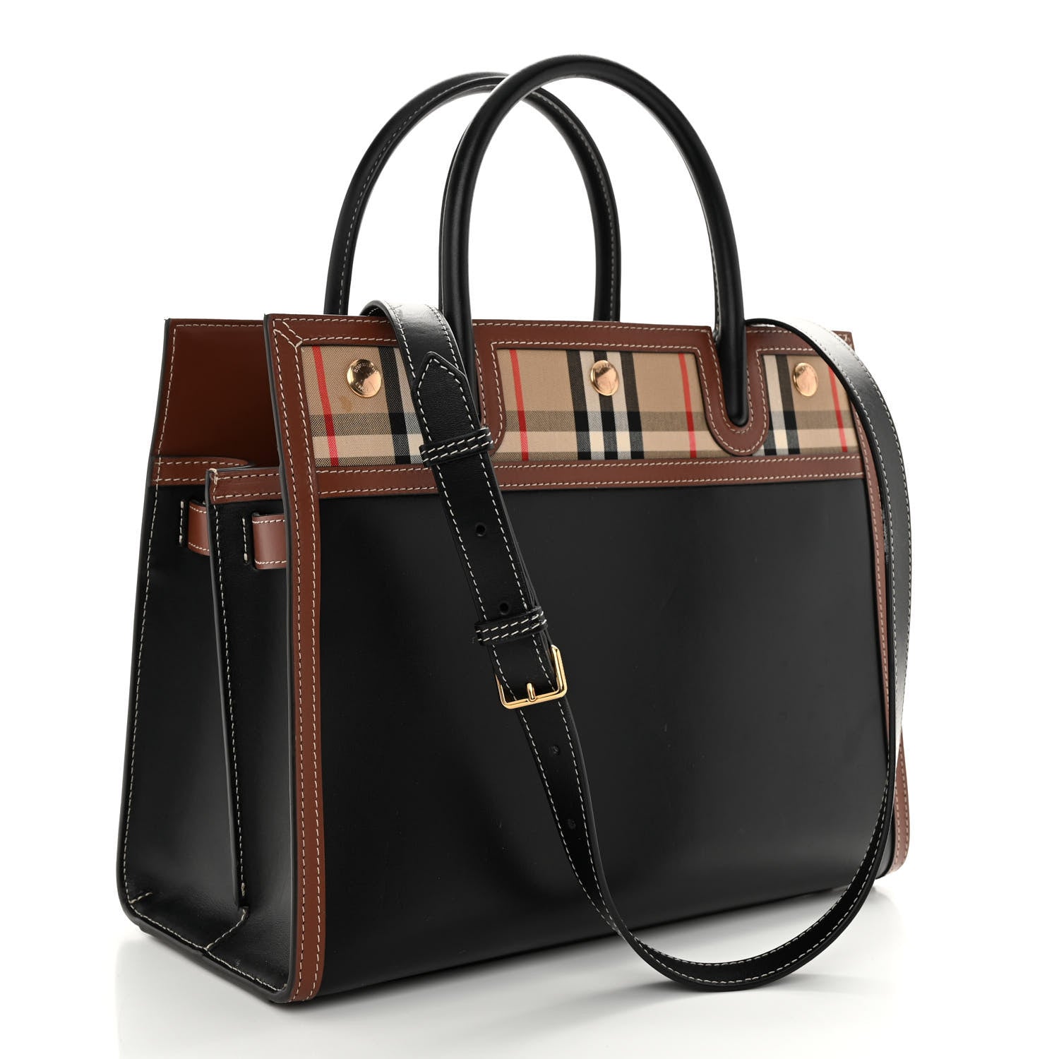 Burberry Calfskin Vintage Check Small Two Handle Title Bag Black 3 of 10
