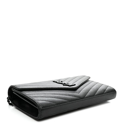 Saint Laurent Grain De Poudre Matelasse Chevron Monogram Monochrome Chain Wallet Black 4 of 10