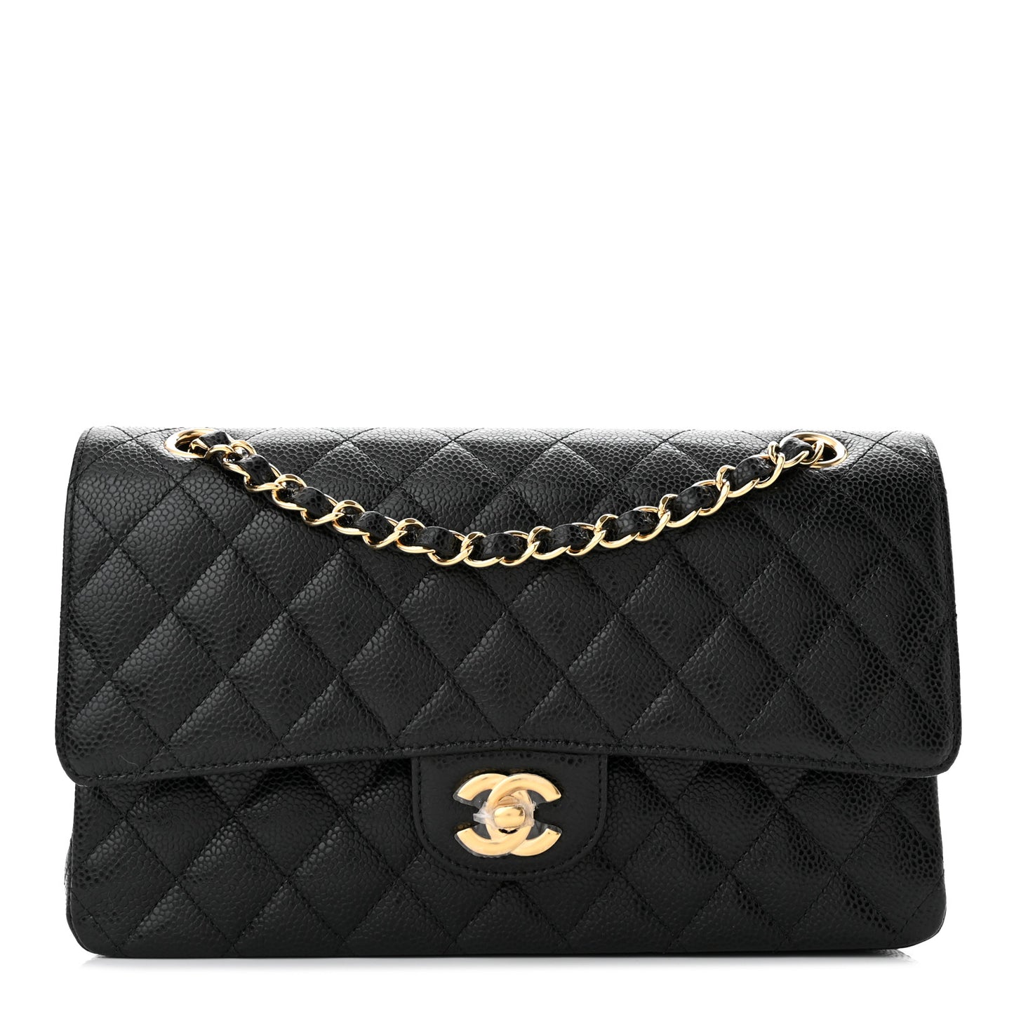 Caviar Quilted Medium Double Flap Black
