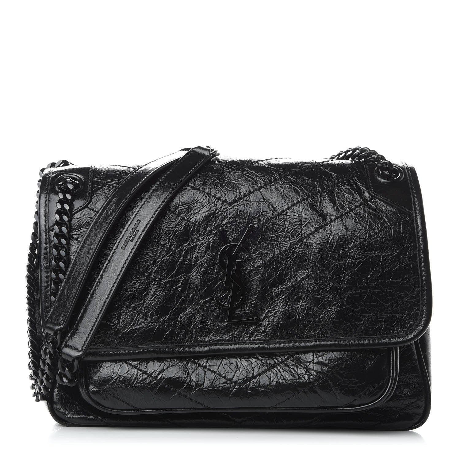 Saint Laurent Crinkled Calfskin Matelasse Monogram Medium Niki Chain Satchel Black 1 of 8