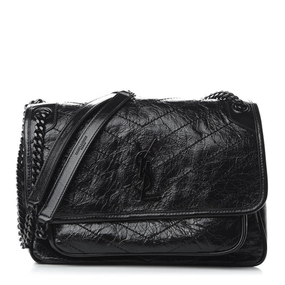 Saint Laurent Crinkled Calfskin Matelasse Monogram Medium Niki Chain Satchel Black 1 of 8