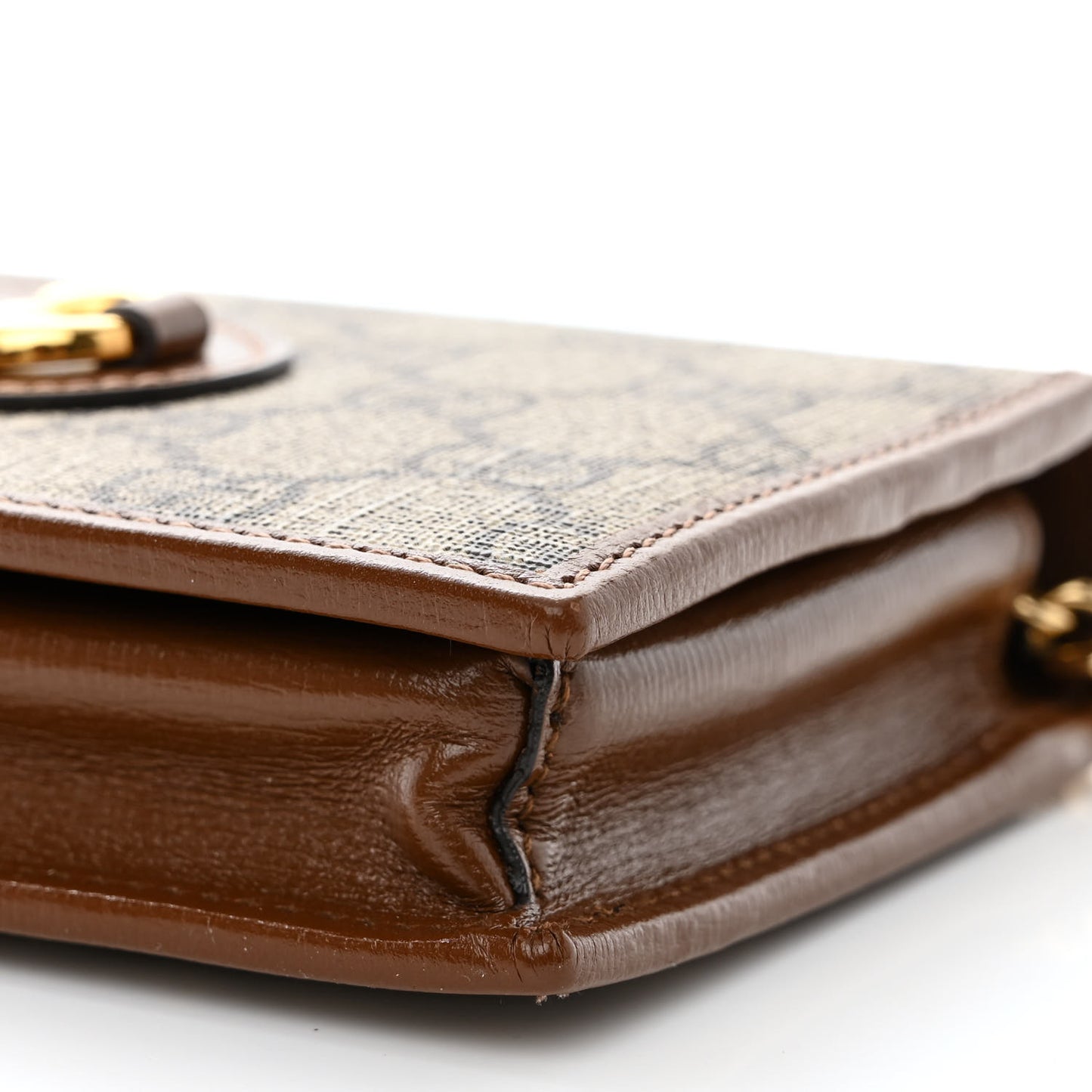 GG Supreme Monogram Azalea Calfskin Horsebit 1955 Wallet On Chain Beige Ebony Brown Sugar