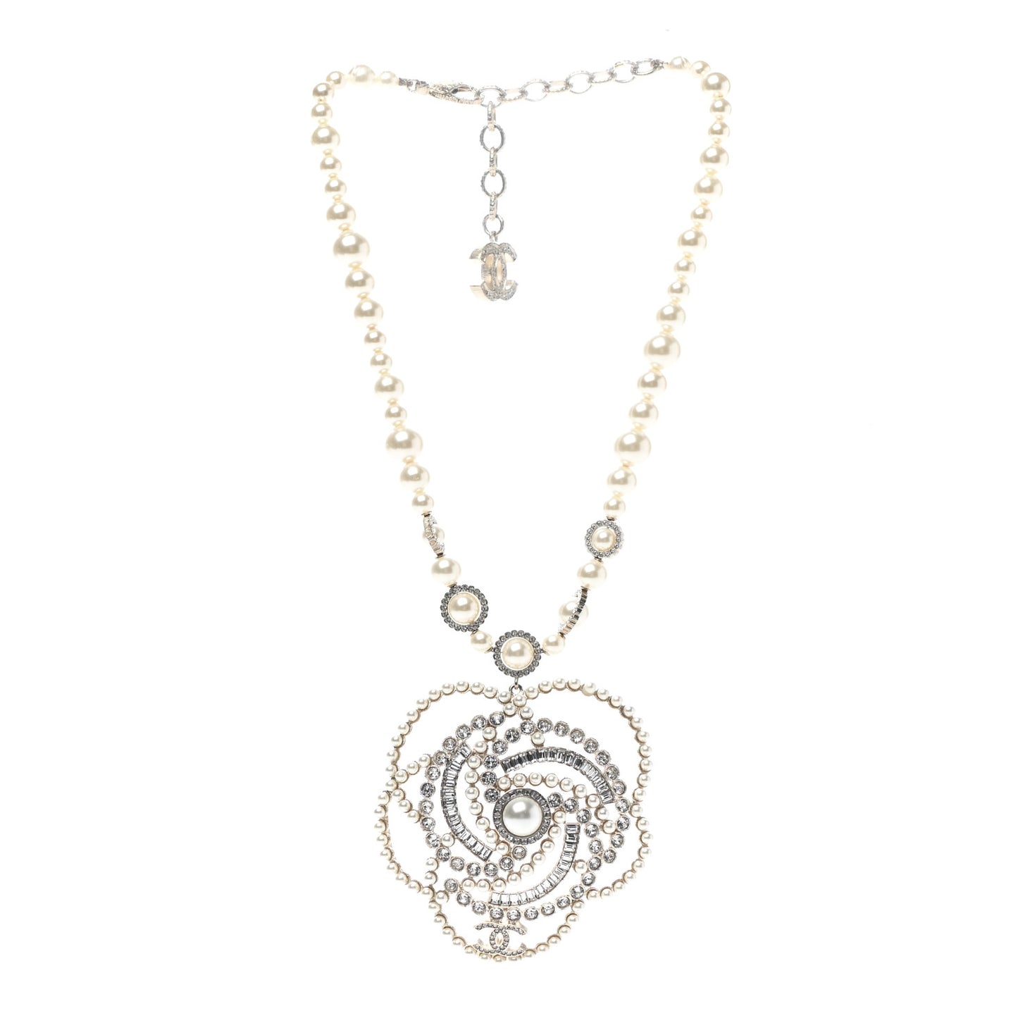 Pearl Crystal Lace Camellia Necklace Gold