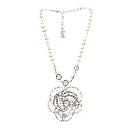 Chanel Pearl Crystal Lace Camellia Necklace Gold 3 of 6