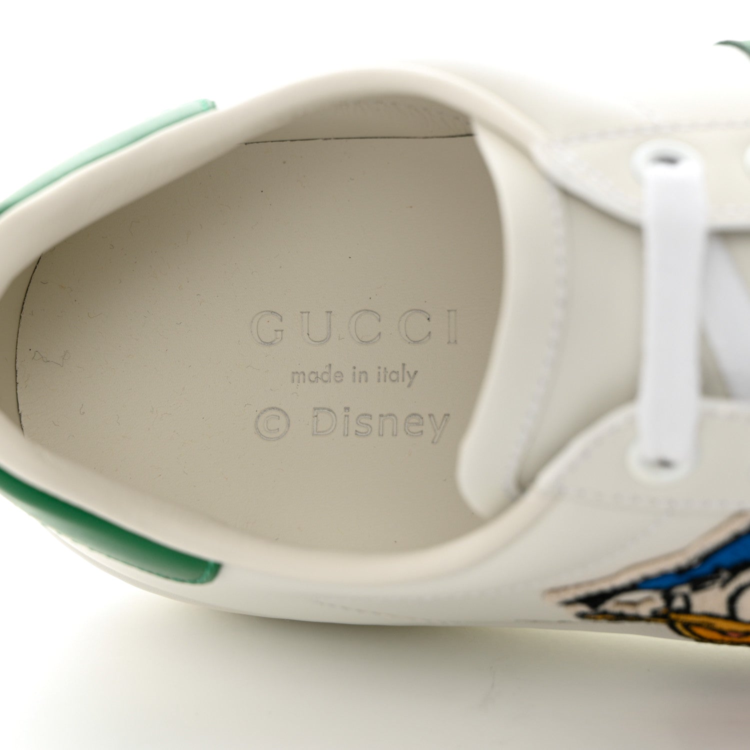 Gucci X DISNEY Calfskin Miro Soft Web Donald Duck Womens Ace Sneakers 37 White New Shamarock 7 of 9