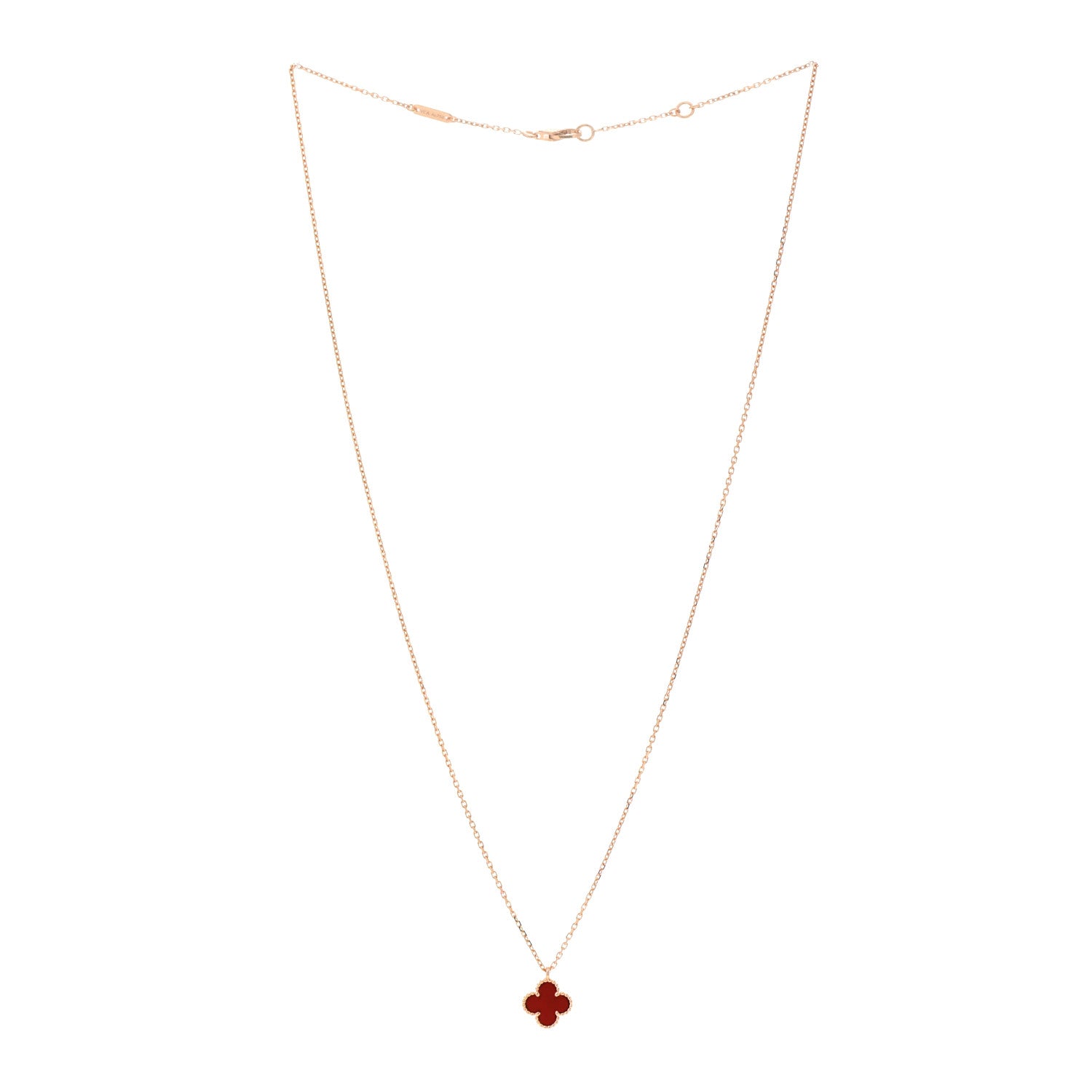 Van Cleef & Arpels 18K Rose Gold Carnelian Sweet Alhambra Pendant Necklace 3 of 7
