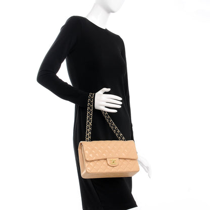 Chanel Lambskin Quilted Medium Double Flap Beige Black 2 of 12