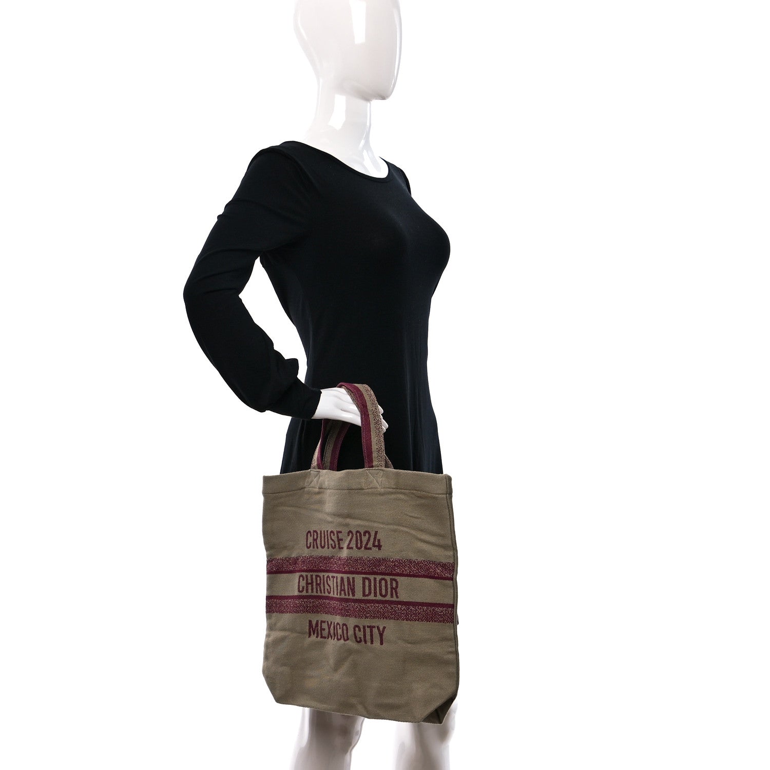 Christian Dior Canvas Print Cruise 2024 Mexico City Tote Ivory Burgundy 2 of 9