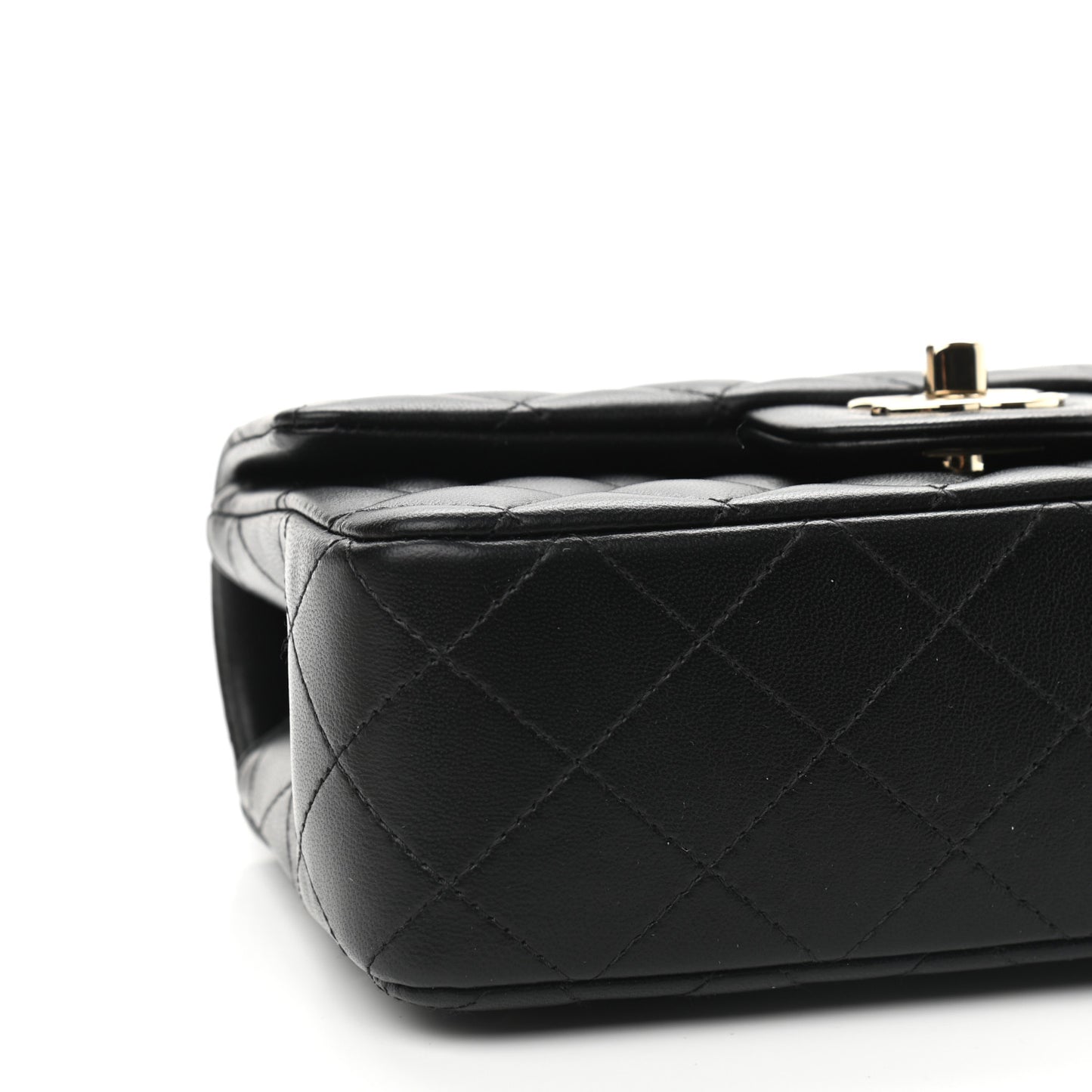 Lambskin Quilted Mini Top Handle Rectangular Flap Black