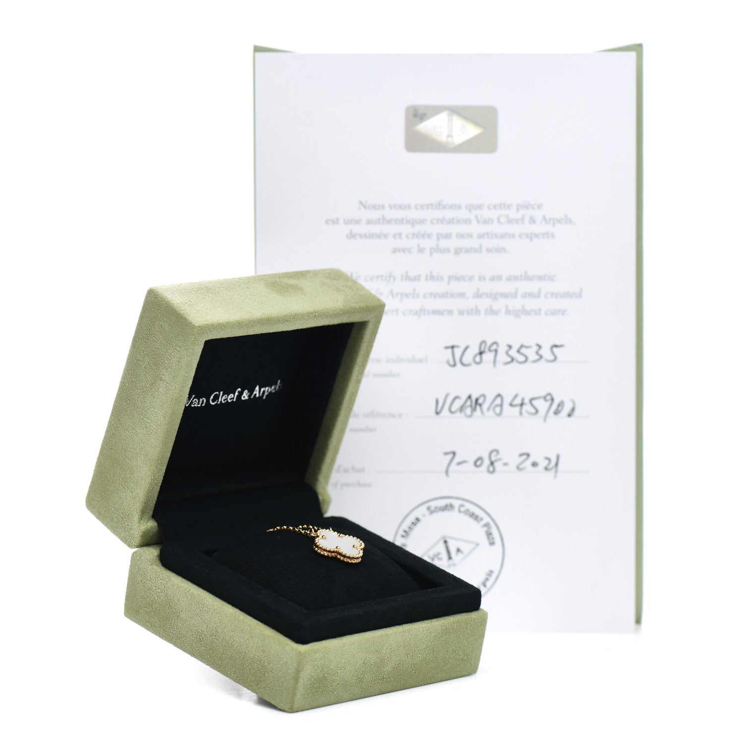 Van Cleef & Arpels 18K Yellow Gold Mother of Pearl Vintage Alhambra Pendant Necklace 5 of 5