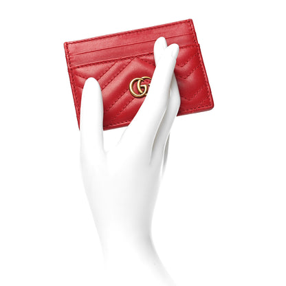 Gucci Calfskin Matelasse GG Marmont Card Holder Hibiscus Red 2 of 10