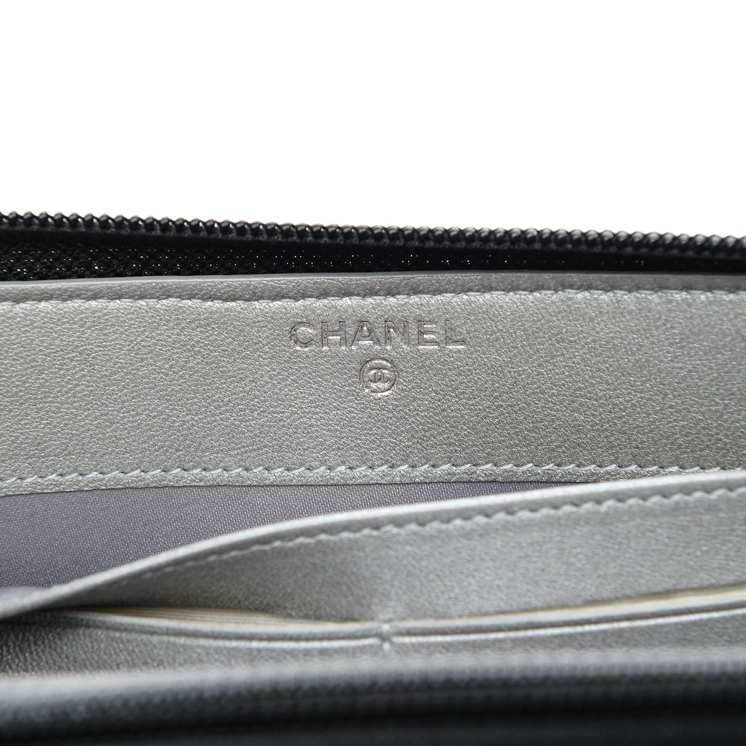 Chanel Lambskin Camellia Embossed Large Zip Around Gusset Wallet Black 6 of 8