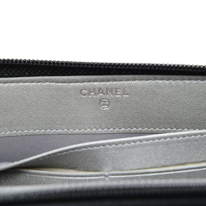 Chanel Lambskin Camellia Embossed Large Zip Around Gusset Wallet Black 6 of 8