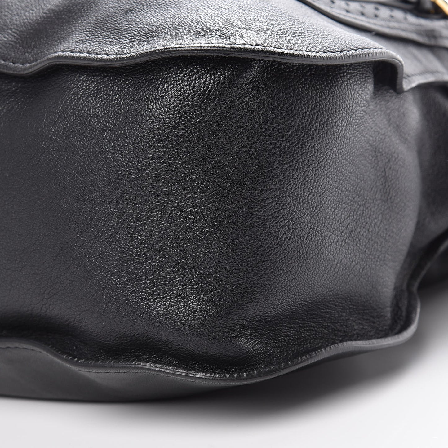 Calfskin Perforated Medium Marcie Animation Satchel Black