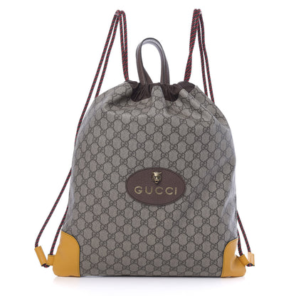 Gucci GG Supreme Monogram Neo Vintage Drawstring Backpack Beige New Acero Crop 1 of 9