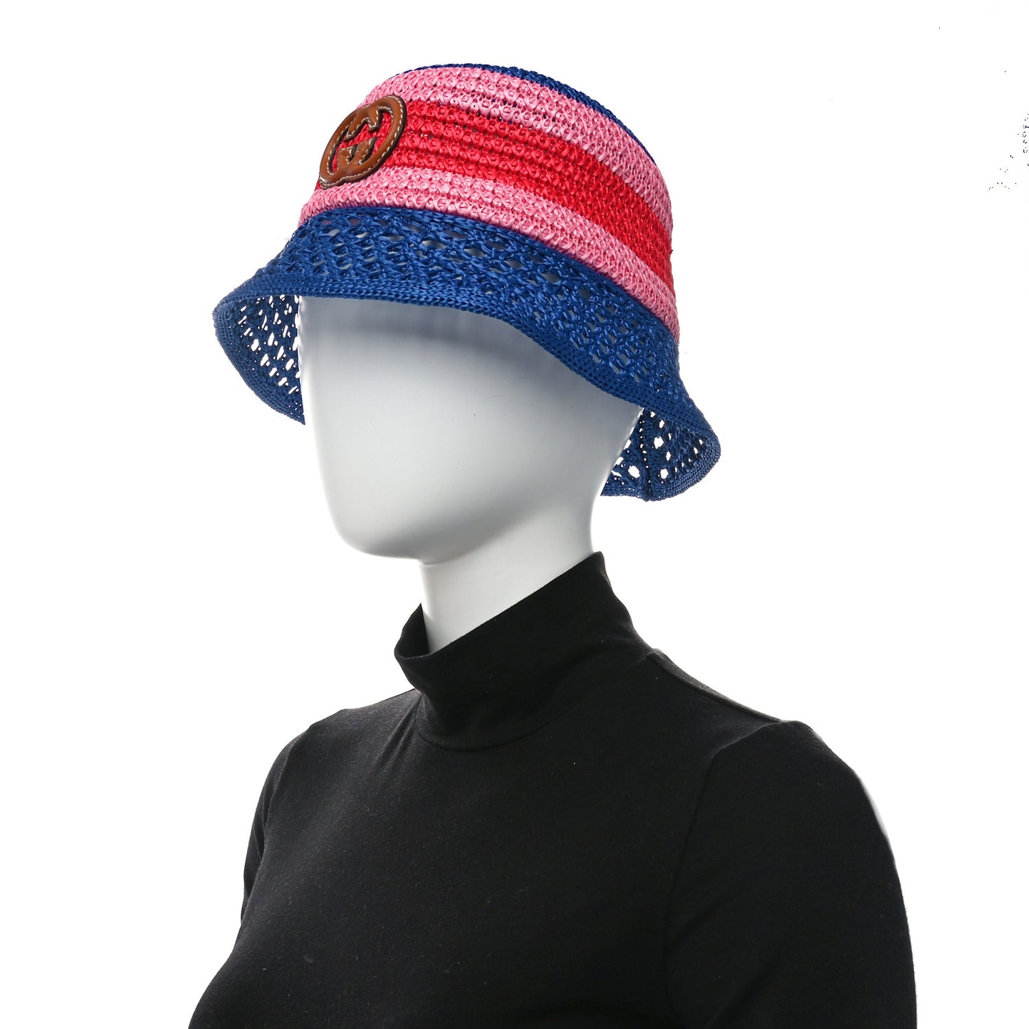 Raffia Effect Web Interlocking G Bucket Hat M Blue Multicolor