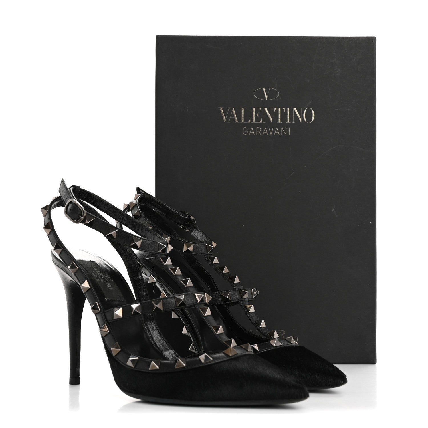 Valentino Garavani Calf Hair Rockstud Ankle Strap Pumps 38.5 Black 14 of 14