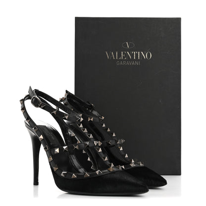 Valentino Garavani Calf Hair Rockstud Ankle Strap Pumps 38.5 Black 14 of 14