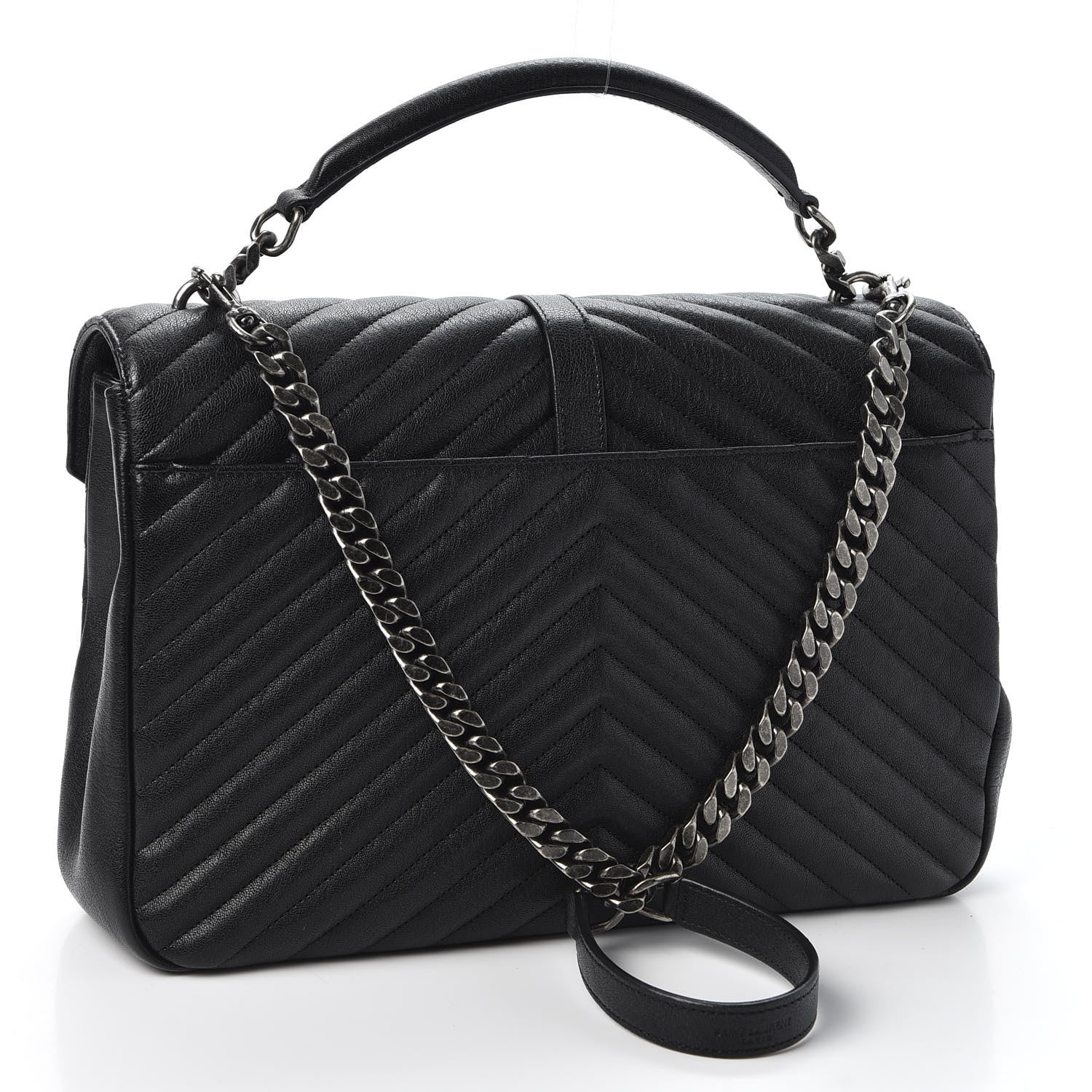 Saint Laurent Sheepskin Matelasse Chevron Monogram Large College Satchel Black 2 of 9