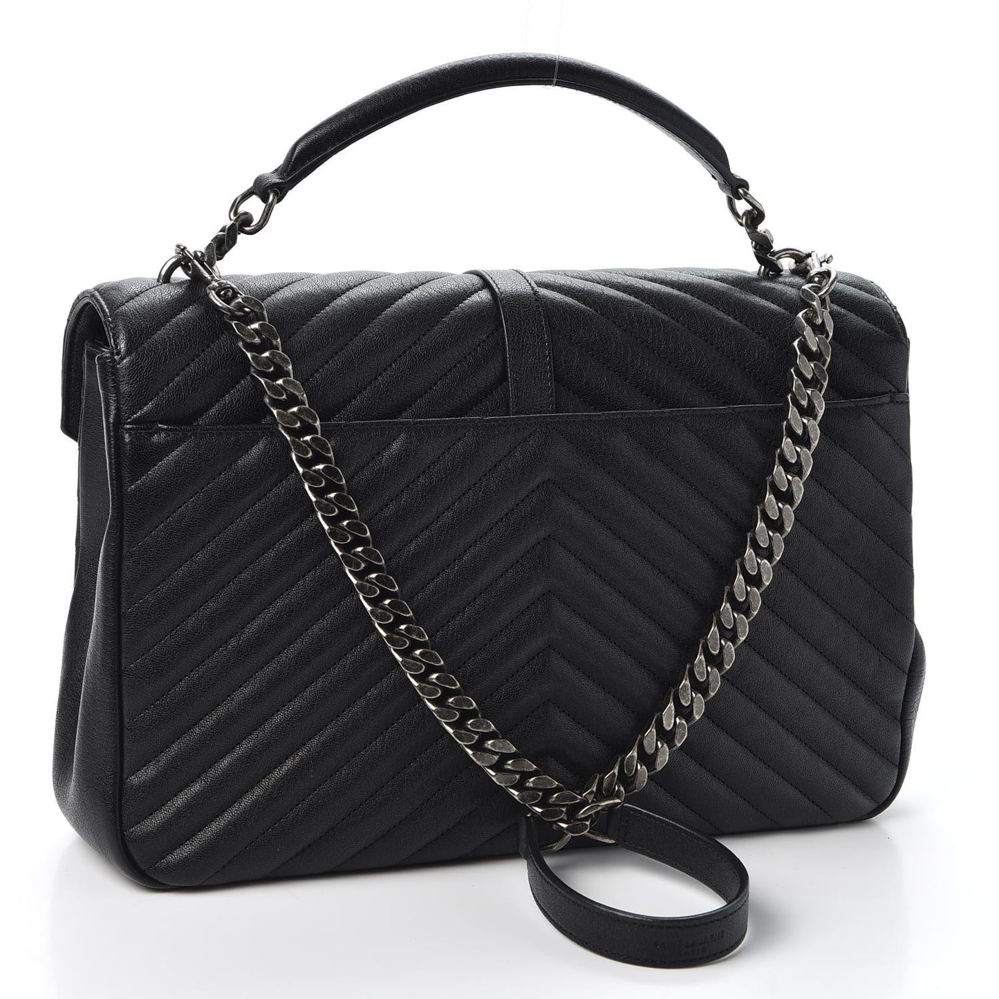 Sheepskin Matelasse Chevron Monogram Large College Satchel Black
