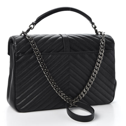 Saint Laurent Sheepskin Matelasse Chevron Monogram Large College Satchel Black 2 of 9