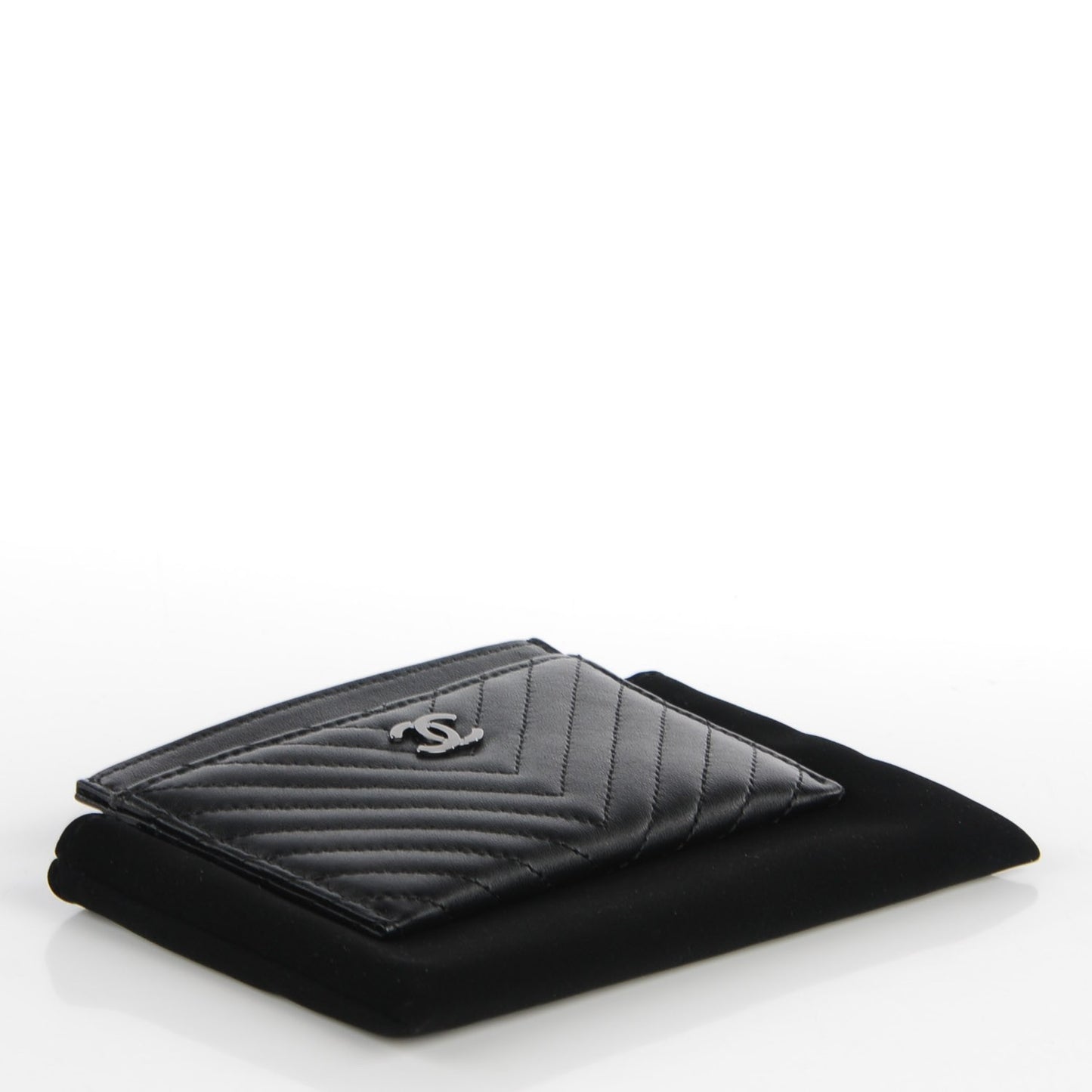 Lambskin Chevron Card Holder Black