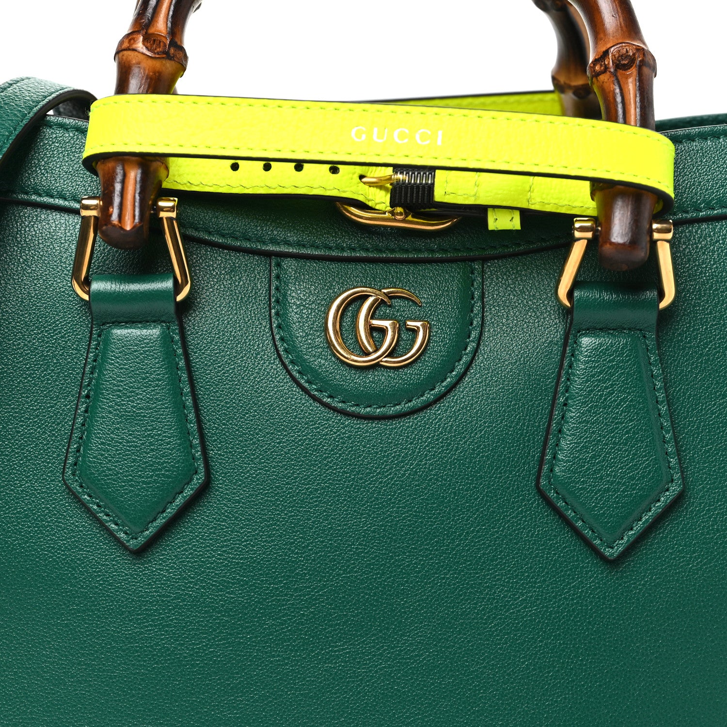 Gucci Wonka Grain Calfskin Small Diana Tote Bag Green Yellow Fluo 7 of 9